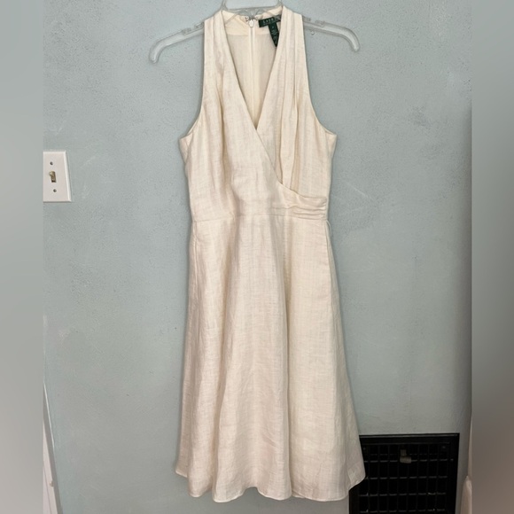 Lauren Ralph Lauren 100% Linen Sleeveless Crossover V Neck Swing MIDI Dress 2 - Picture 2 of 14